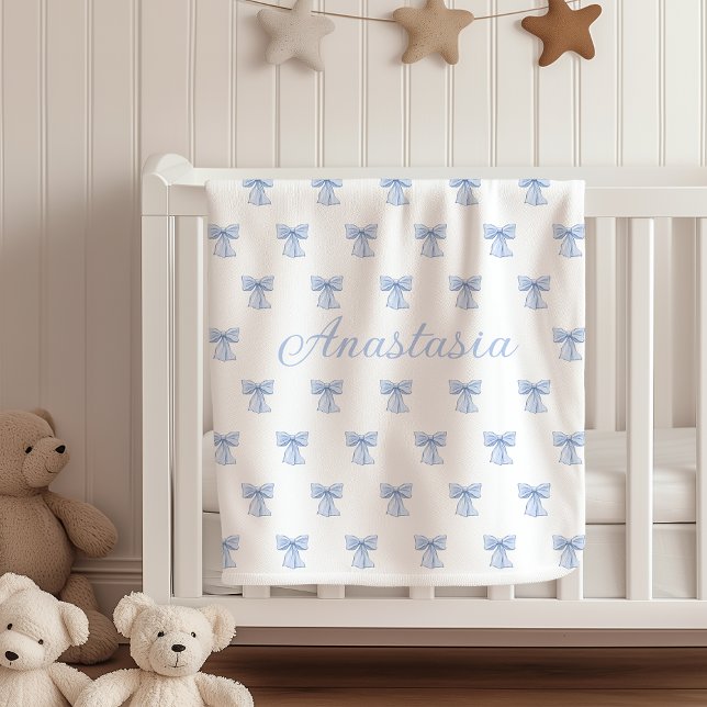 Custom Name Sherpa Blanket Coquette Blue Bow Decor Sherpadecke (Von Creator hochgeladen)