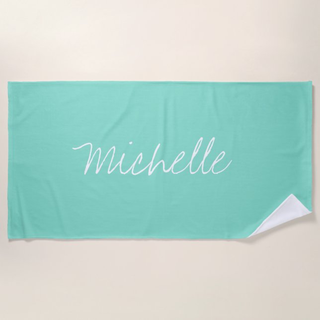 Custom Name Solid Mermaid Teal Strandtuch (Vorderseite)