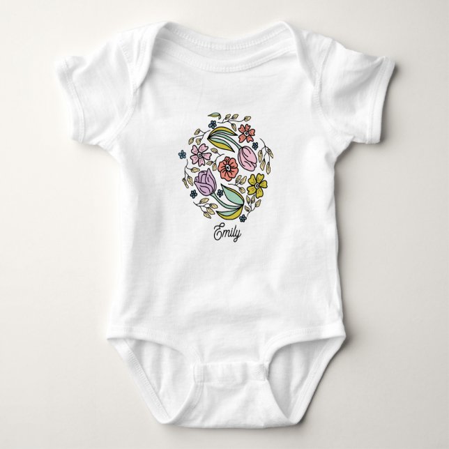 Custom name spring flower illustration Easter time Baby Strampler (Vorderseite)