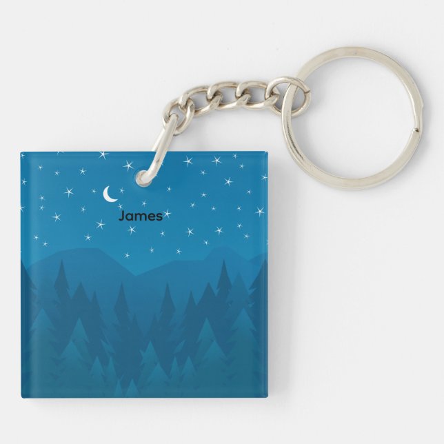 Custom Name, Stars Moon Mountain Acrylic Keychain (Dos)