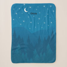 Custom Name, Stars Moon Mountain Sherpa Blanket