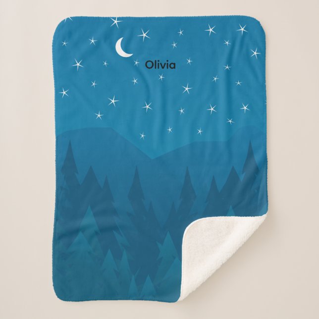 Custom Name, Stars Moon Mountain Sherpa Blanket Sherpadecke (Vorderseite)