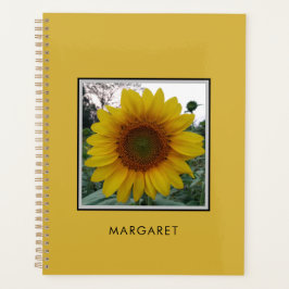 Custom Name Sunflower Metallic Gold Daily Planner Planer