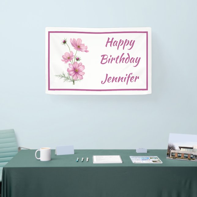 Custom Name Text Cosmos Garden Flower  Banner (Messe)