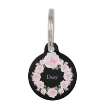 Custom Name, Text, Pink Rose Wreath Pet Dog ID Tag