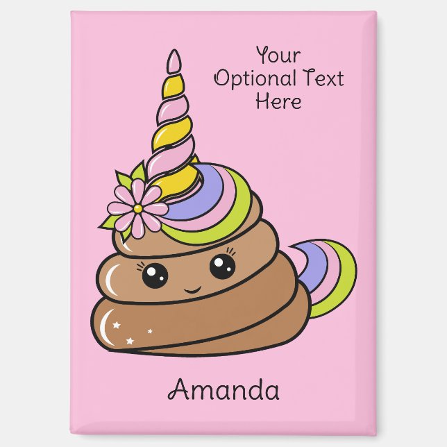 Custom Name & Text Unicorn Poop Magnet (Vorderseite)