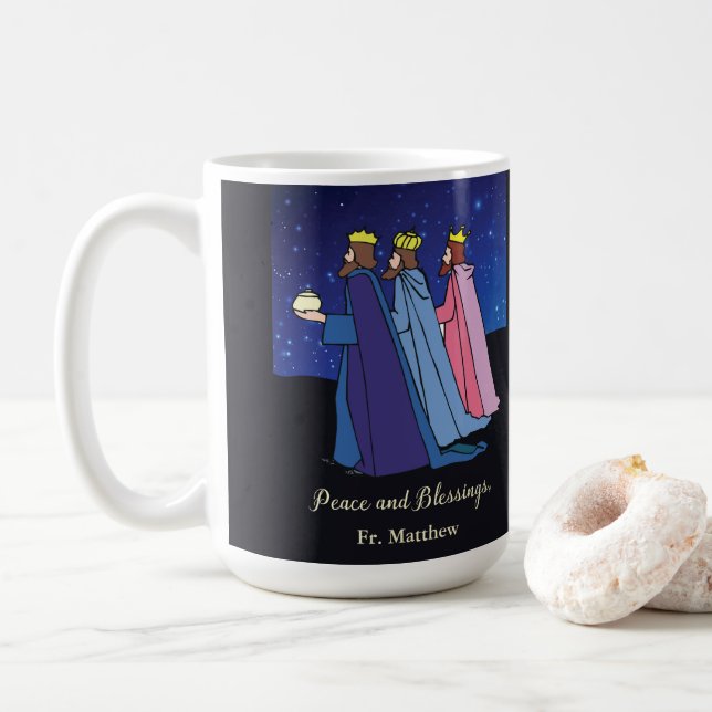 Custom Name Title, Christmas Wishes Three Kings Kaffeetasse (Mit Donut)