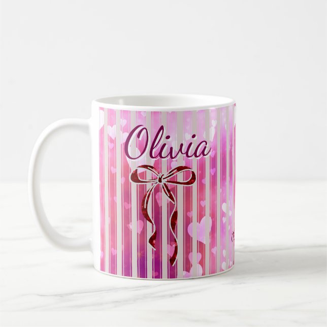 Custom Name Valentine Mug | Personalized Pink Hear Kaffeetasse (Links)