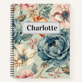 Custom name vintage boho floral background  notizbuch