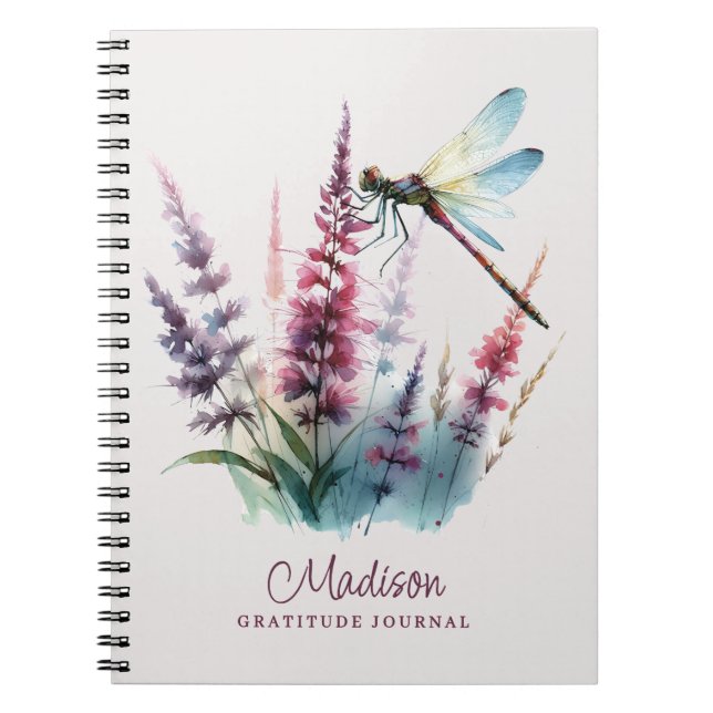 Custom Name Watercolor Dragonfly Gratitude Journal Notizblock (Vorderseite)