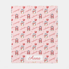 Custom Name Whimsical Penguin Kids Fleece Blanket