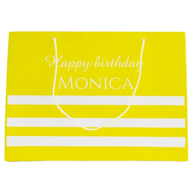 custom name white and yellow birthday große geschenktüte (Vorderseite)