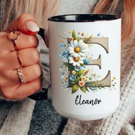 Custom Name Wildflower Monogram Mug for Women Tasse