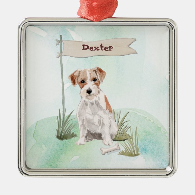 Custom Name Wire Haired Jack Russell Pet Dog Ornament Aus Metall (Vorne)