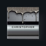 Custom Name With Dripping Liquid Metal Button<br><div class="desc">Polished chrome nameplate reading NAME with dripping liquid metal and strong reflective highlights. Embossed 3D typography on a sleek dark background evokes luxury, modern branding, industrial design and custom identity.</div>