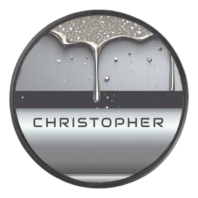 Custom Name With Dripping Liquid Metal Eishockey Puck (Vorderseite)