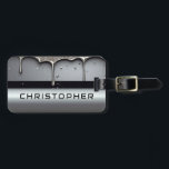 Custom Name With Dripping Liquid Metal Gepäckanhänger<br><div class="desc">Polished chrome nameplate reading NAME with dripping liquid metal and strong reflective highlights. Embossed 3D typography on a sleek dark background evokes luxury,  modern branding,  industrial design and custom identity.</div>