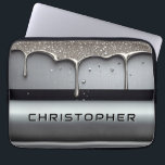 Custom Name With Dripping Liquid Metal Laptopschutzhülle<br><div class="desc">Polished chrome nameplate reading NAME with dripping liquid metal and strong reflective highlights. Embossed 3D typography on a sleek dark background evokes luxury,  modern branding,  industrial design and custom identity.</div>