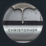 Custom Name With Dripping Liquid Metal Pappteller<br><div class="desc">Polished chrome nameplate reading NAME with dripping liquid metal and strong reflective highlights. Embossed 3D typography on a sleek dark background evokes luxury,  modern branding,  industrial design and custom identity.</div>