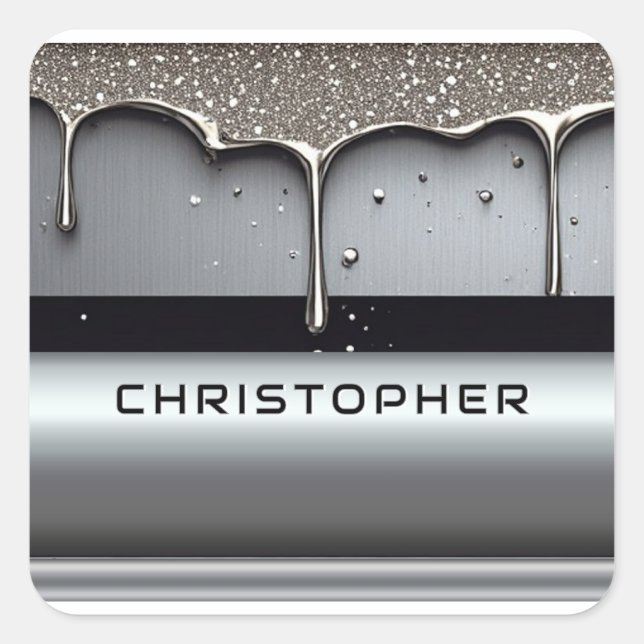 Custom Name With Dripping Liquid Metal Quadratischer Aufkleber (Vorderseite)