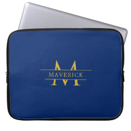 Custom Name With Monogram Stylish Navy Laptopschutzhülle