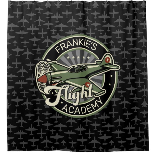 Custom NAME WWII Military Fighter War Plane Retro Duschvorhang (Vorderseite)