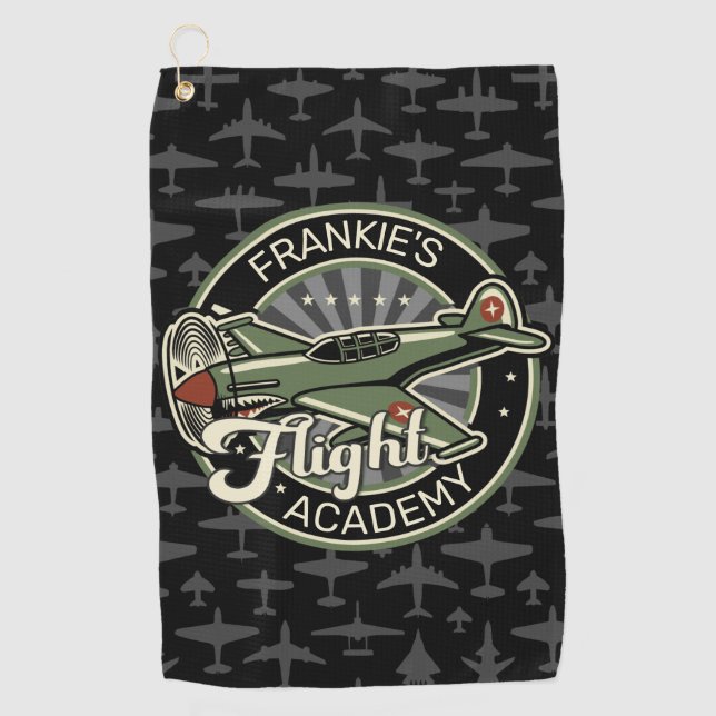 Custom NAME WWII Military Fighter War Plane Retro Golfhandtuch (Vorderseite)