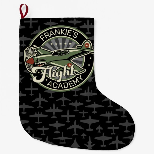 Custom NAME WWII Military Fighter War Plane Retro Großer Weihnachtsstrumpf (Vorderseite)