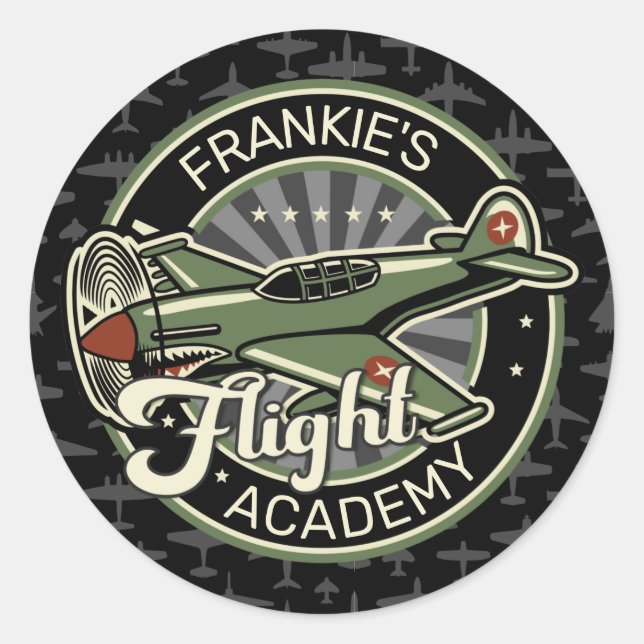 Custom NAME WWII Military Fighter War Plane Retro Runder Aufkleber (Vorderseite)