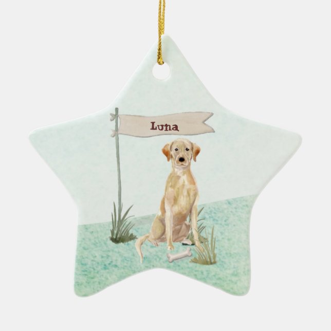 Custom Name Yellow Lab Pet Dog Keramik Ornament (Vorne)