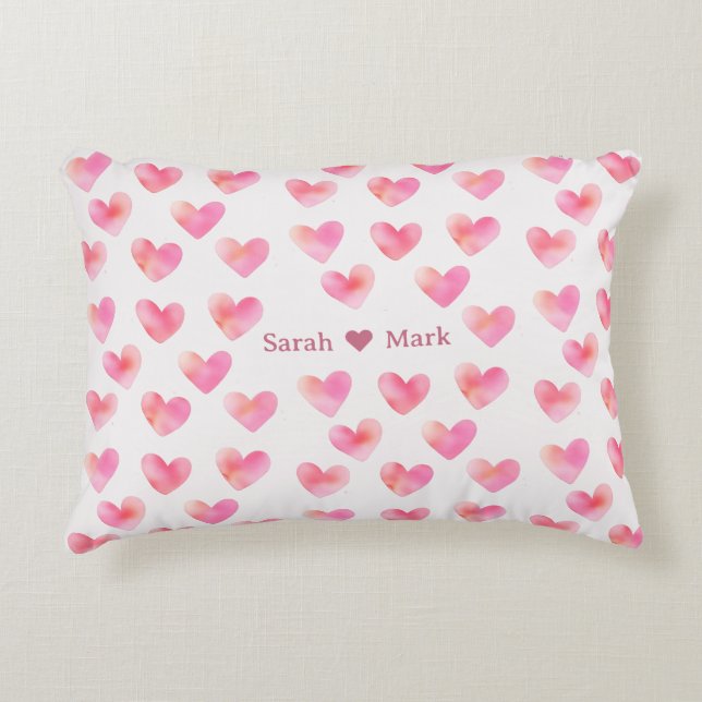 Custom Names Romantic Pink Love Design -  Dekokissen (Vorderseite)