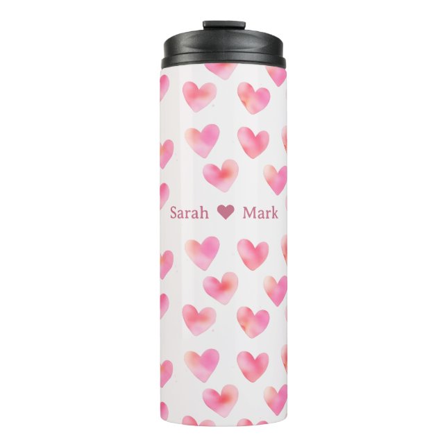 Custom Names Romantic Pink Love Design -  Thermosbecher (Vorderseite)