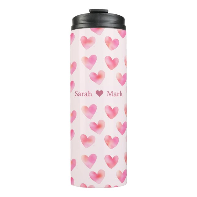 Custom Names Romantic Pink Love Design -  Thermosbecher (Vorderseite)
