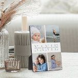 Custom "Nanie" Großkinder Foto Collage Fotoplatte<br><div class="desc">Mit dieser vier Foto-Collage-Plakette kreieren Sie ein süßes Geschenk für Oma. "NANIE" erscheint in der Mitte in schick graue Schrift,  mit Ihrer benutzerdefinierten Nachricht und Enkelkinder Namen überlagert.</div>