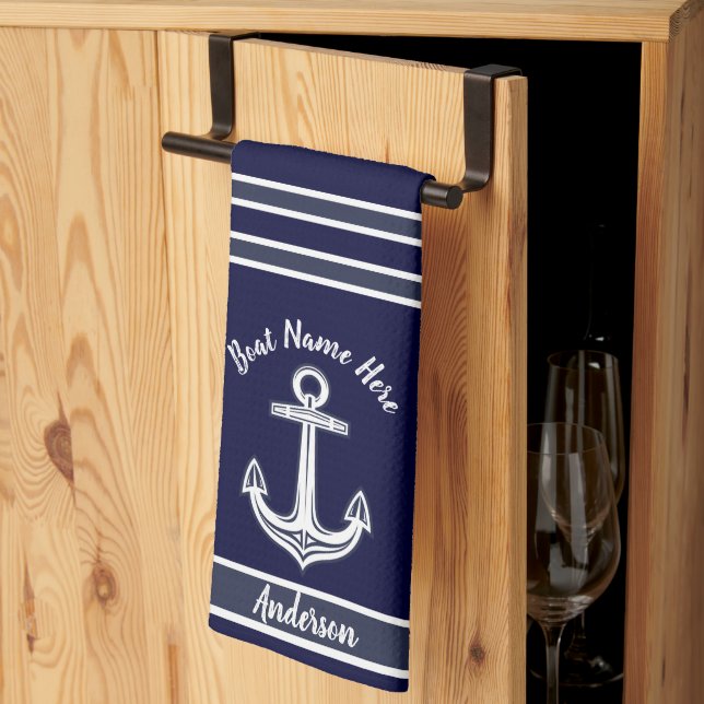 Custom Nauchor Bad Dark Navy Blue Geschirrtuch (Drittel gefaltet)