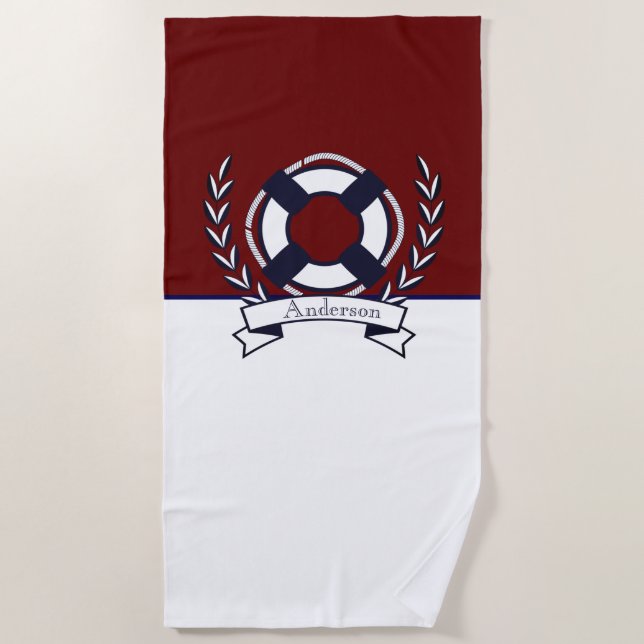 Custom Nauchor Badezimmer Burgundy Navy Blue Strandtuch (Vorderseite)
