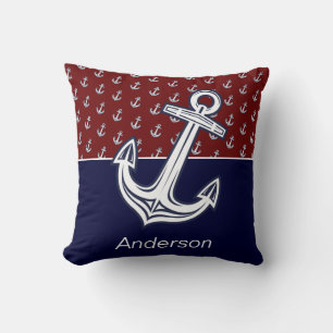 Custom Nauchor Badezimmer Maroon Navy Blue Kissen