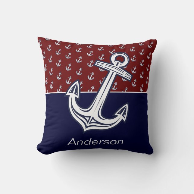 Custom Nauchor Badezimmer Maroon Navy Blue Kissen (Vorderseite)