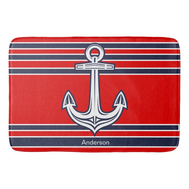 Custom Nauchor Bathroom Red Navy Blue Badematte (Vorderseite)