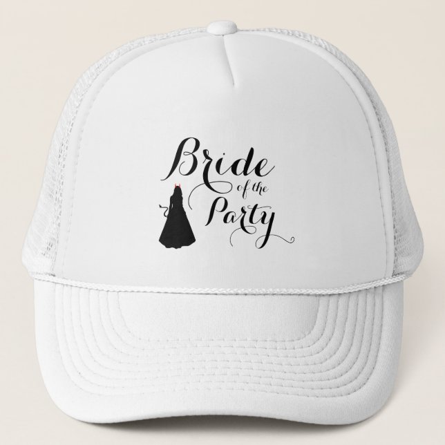 Custom Naughty Batchelorette Bride's Modern Script Truckerkappe (Vorderseite)