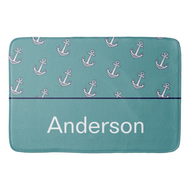 Custom Nautic Anchor Bad Aquamarin Navy Blue Badematte (Vorderseite)