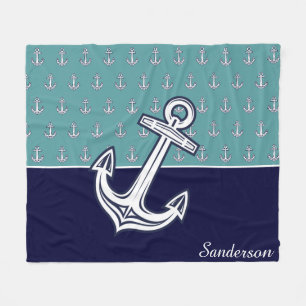 Custom Nautic Anchor Bad Aquamarin Navy Blue Fl Fleecedecke