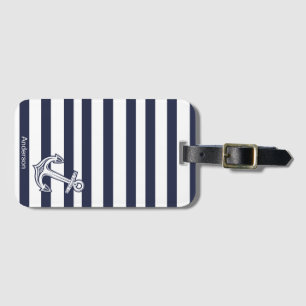 Custom Nautic Anchor Bad Navy Blue Streifen Gepäckanhänger