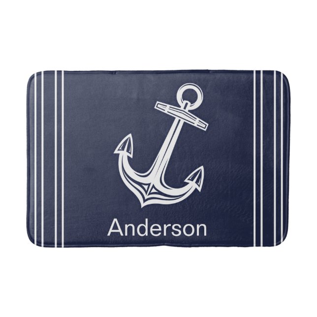 Custom Nautic Anchor Bad Ocean Navy Blau Badematte (Vorderseite)
