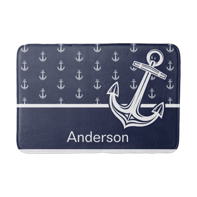 Custom Nautic Anchor Bad Ocean Navy Blau Badematte (Vorderseite)