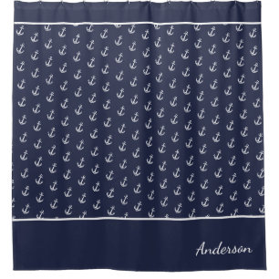 Custom Nautic Anchor Bad Ocean Navy Blau Duschvorhang