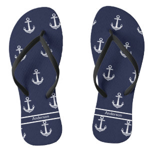 Custom Nautic Anchor Bad Ocean Navy Blau Flip Flops