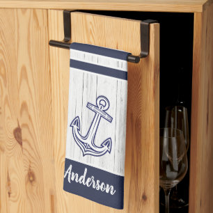 Custom Nautic Anchor Bad Ocean Navy Blau Geschirrtuch