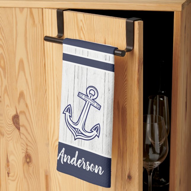 Custom Nautic Anchor Bad Ocean Navy Blau Geschirrtuch (Drittel gefaltet)