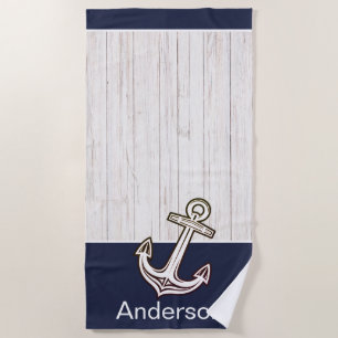 Custom Nautic Anchor Bad Ocean Navy Blau Strandtuch